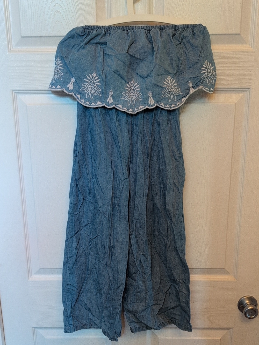 Jessica Simpson Blue Strapless Embroidered Wide-Leg Jumpsuit